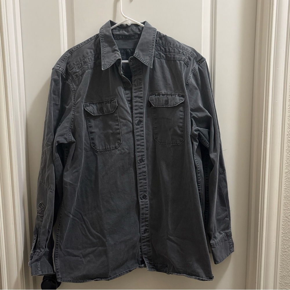 Levis Denim Shirt Mens Large Gray Button Up Long Sleeve